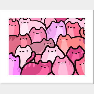 Cute Clowder of Pink Cats and Kitten Stacked Posters and Art